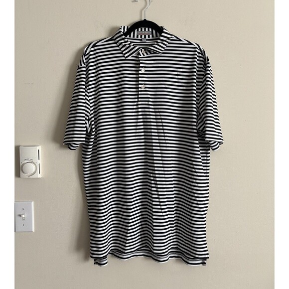 Peter Millar Summer Comfort Mens XL Black and White Stripe Polo Golf Shirt‎ - Picture 1 of 6